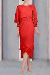 Sheath Column Scoop Short Sleeves Tea Length Mother Dresses CM0359
