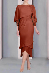 Sheath Column Scoop Short Sleeves Tea Length Mother Dresses CM0359