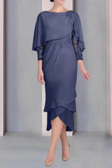 Sheath Column Scoop Short Sleeves Tea Length Mother Dresses CM0359