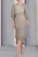 Sheath Column Scoop Short Sleeves Tea Length Mother Dresses CM0359
