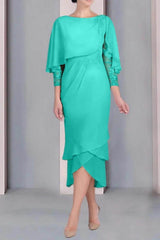 Sheath Column Scoop Short Sleeves Tea Length Mother Dresses CM0359