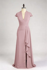 Sheath Column V Neck Short Sleeves Floor Length Mother Dresses CM0377