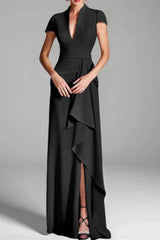 Sheath Column V Neck Short Sleeves Floor Length Mother Dresses CM0377