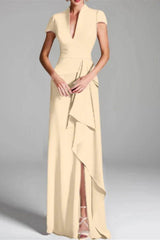 Sheath Column V Neck Short Sleeves Floor Length Mother Dresses CM0377