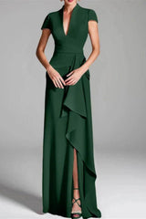Sheath Column V Neck Short Sleeves Floor Length Mother Dresses CM0377