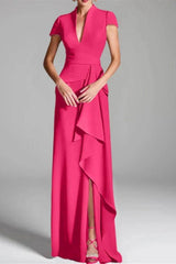 Sheath Column V Neck Short Sleeves Floor Length Mother Dresses CM0377