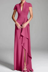 Sheath Column V Neck Short Sleeves Floor Length Mother Dresses CM0377