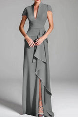 Sheath Column V Neck Short Sleeves Floor Length Mother Dresses CM0377