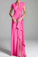 Sheath Column V Neck Short Sleeves Floor Length Mother Dresses CM0377