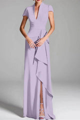 Sheath Column V Neck Short Sleeves Floor Length Mother Dresses CM0377