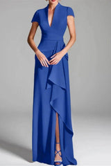 Sheath Column V Neck Short Sleeves Floor Length Mother Dresses CM0377