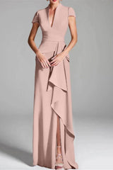 Sheath Column V Neck Short Sleeves Floor Length Mother Dresses CM0377