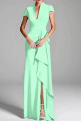 Sheath Column V Neck Short Sleeves Floor Length Mother Dresses CM0377