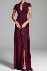 Sheath Column V Neck Short Sleeves Floor Length Mother Dresses CM0377