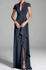 Sheath Column V Neck Short Sleeves Floor Length Mother Dresses CM0377