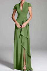Sheath Column V Neck Short Sleeves Floor Length Mother Dresses CM0377