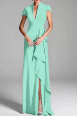 Sheath Column V Neck Short Sleeves Floor Length Mother Dresses CM0377