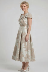A-Line Tea-Length Jacquard Mother of the Bride Dress CM0413