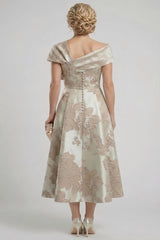 A-Line Tea-Length Jacquard Mother of the Bride Dress CM0413