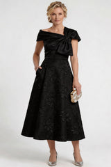A-Line Tea-Length Jacquard Mother of the Bride Dress CM0413