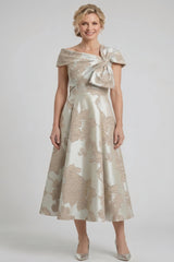 A-Line Tea-Length Jacquard Mother of the Bride Dress CM0413