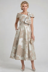 A-Line Tea-Length Jacquard Mother of the Bride Dress CM0413
