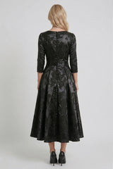 A-Line Tea-Length Jacquard Mother of the Bride Dress CM0415
