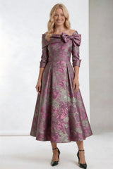 A-Line Tea-Length Jacquard Mother of the Bride Dress CM0418