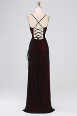 Black Blue Mermaid Spaghetti Straps Long Bridesmaid Dress with Slit