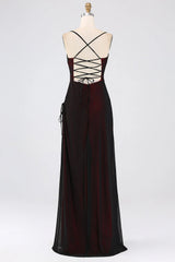 Thin shoulder strap black red ground length bridesmaid dress
