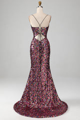 Purple Mermaid Sparkly Prom Dress with Slit
