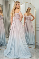 Wholesale Glitter Blush A-Line Off the Shoulder Long Corset Prom Dress prom dresses shops