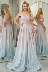 Wholesale Glitter Blush A-Line Off the Shoulder Long Corset Prom Dress prom dresses shops