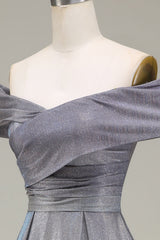 Sparkly Off the Shoulder A line Princess Prom Dress with Pleated