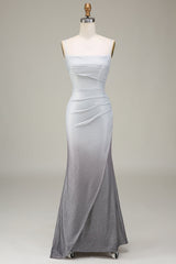 Grey Mermiad Sparkly Prom Dress with Pleated
