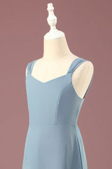 Dusty Blue Chiffon A-line V-neck Junior Bridesmaid Dress