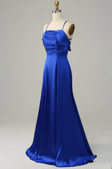Treasure Blue Hanging Neck A-line Long Bridesmaid Dress