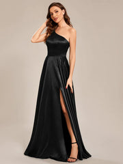 Custom Size One Shoulder Long Empire Waist Satin Prom Dress