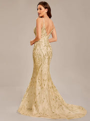 Custom Size Sequin Elegant Spaghetti Strap Long Mermaid Prom Dress