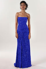 Sheath-Column Sweep-Brush Train Velvet Sequin Bridesmaid Dress CS0634BM
