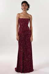 Sheath-Column Sweep-Brush Train Velvet Sequin Bridesmaid Dress CS0634BM
