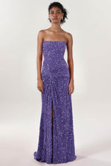 Sheath-Column Sweep-Brush Train Velvet Sequin Bridesmaid Dress CS0634BM