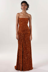 Sheath-Column Sweep-Brush Train Velvet Sequin Bridesmaid Dress CS0634BM