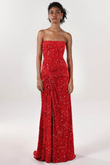 Sheath-Column Sweep-Brush Train Velvet Sequin Bridesmaid Dress CS0634BM