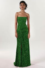 Sheath-Column Sweep-Brush Train Velvet Sequin Bridesmaid Dress CS0634BM