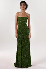 Sheath-Column Sweep-Brush Train Velvet Sequin Bridesmaid Dress CS0634BM