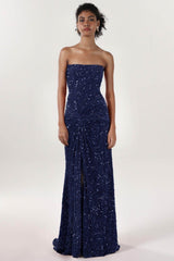 Sheath-Column Sweep-Brush Train Velvet Sequin Bridesmaid Dress CS0634BM