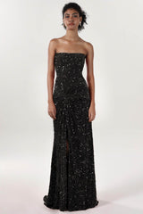 Sheath-Column Sweep-Brush Train Velvet Sequin Bridesmaid Dress CS0634BM