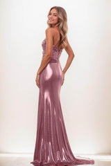 Sweetheart Illusion High Split Sweep Train Prom Dresses CS0796