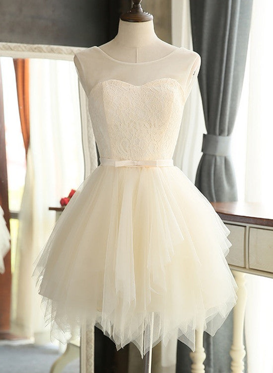 Lovely Light Champagne Short Tulle Party Dress, Cute Prom Dress, Homecoming Dress for Teens